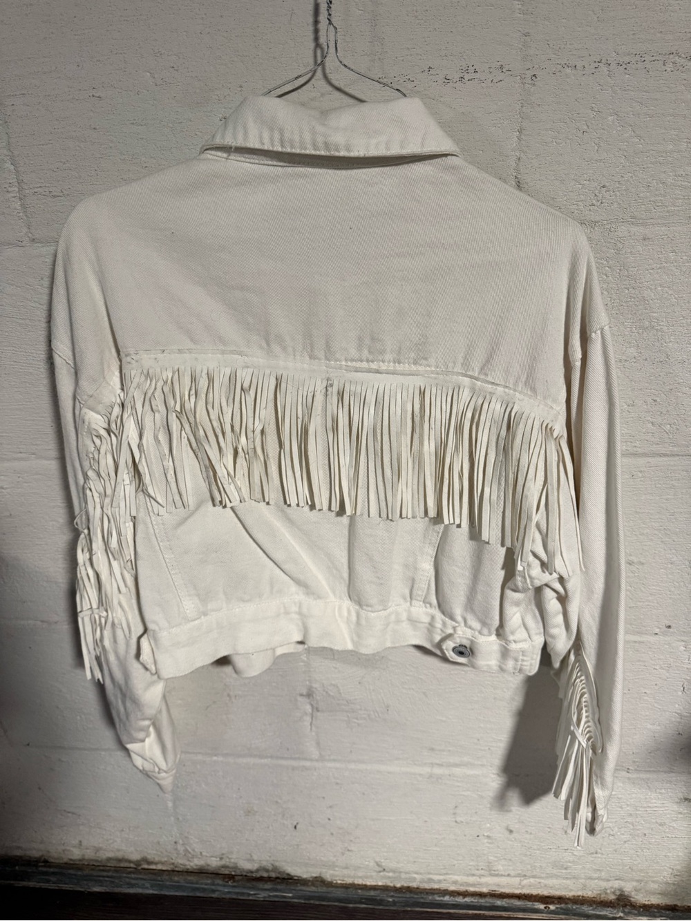 SHEIN White Fringed Cropped Jacket